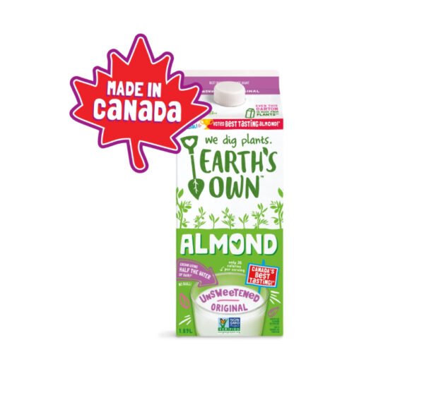 Earth's Own Almond Beverage, Unsweetened Original 1.89L, Earth's Own Almond Milk, Unsweetened Original, Dairy-Free, Plant-Based Beverage 1.89L