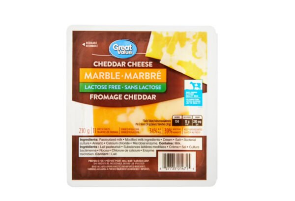 Great Value Lactose Free Marble Cheddar Cheese Slices, 210 g/11 Cheese slices
