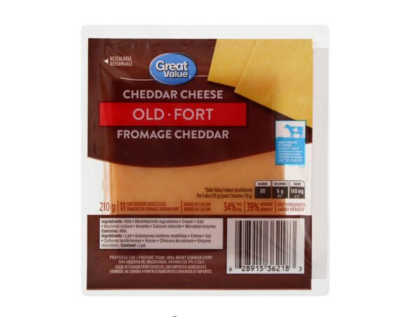 Great Value Old Cheddar Cheese Slices, 210 g, 11 Slices