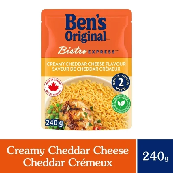 BEN'S ORIGINAL BISTRO EXPRESS Creamy Cheddar Cheese Rice Side Dish, 240g Pouch, Perfect Every Time
