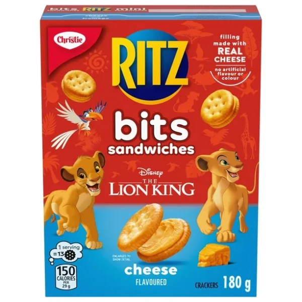 CHRISTIE RITZ Bits Sandwiches Cheese Flavoured, Limited Edition Disney Packaging – while supplies last, Snack Crackers, School Snacks, Family Snacks, Real Cheese, 180 g