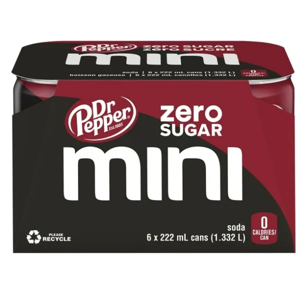 Dr Pepper Zero Sugar 6 x 222 mL, Dr Pepper Zero Sugar is a unique blend of 23 flavors without sugar or calories. Other sodas can try, but only Dr Pepper Zero Sugar can crush your craving for flavor!​
