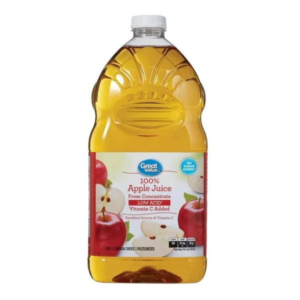 Great Value 100% Low Acid Pure Apple Juice, 1.89L