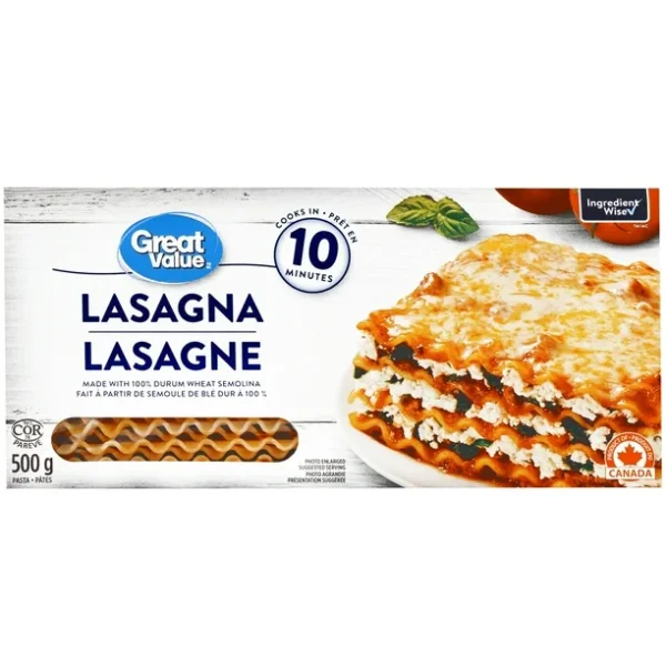 Great Value Lasagna Pasta, 500 g