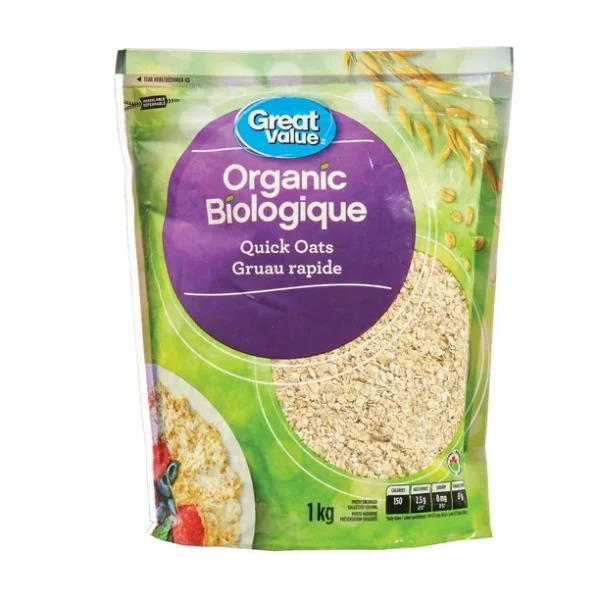 Great Value Organic Quick Oats, 100% Whole Grain Organic Rolled Oats