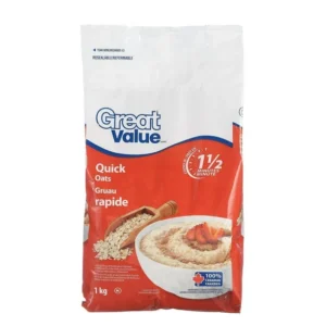 Great Value Quick Oats 1 kg, 100% Whole Grain Rolled Oats