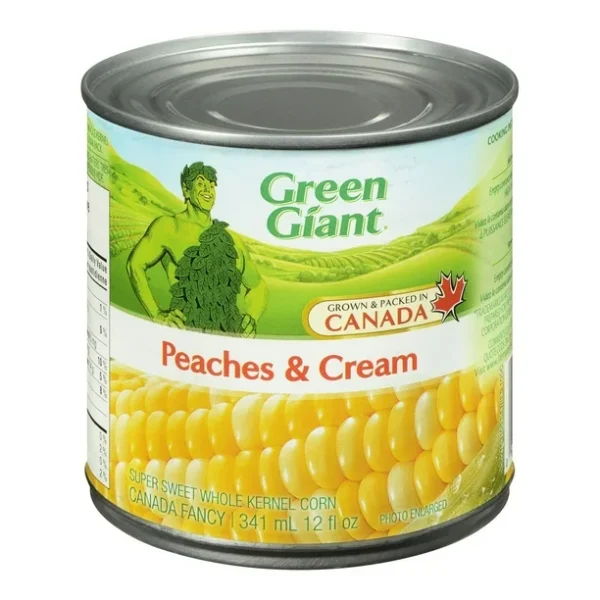 Green Giant Canned Peaches & Cream Whole Kernel Corn, Grown & packed in Canada, 341 ml, 12 fl oz
