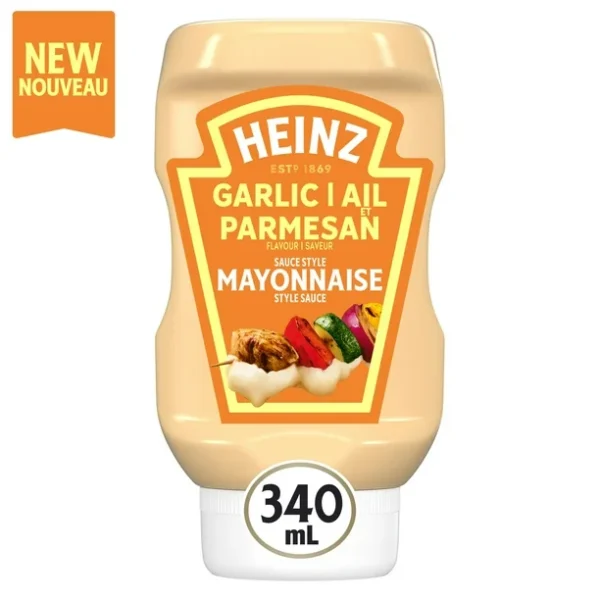 Heinz Garlic Parmesan Flavour Mayonnaise Style Sauce, 340 mL Bottle, 340mL