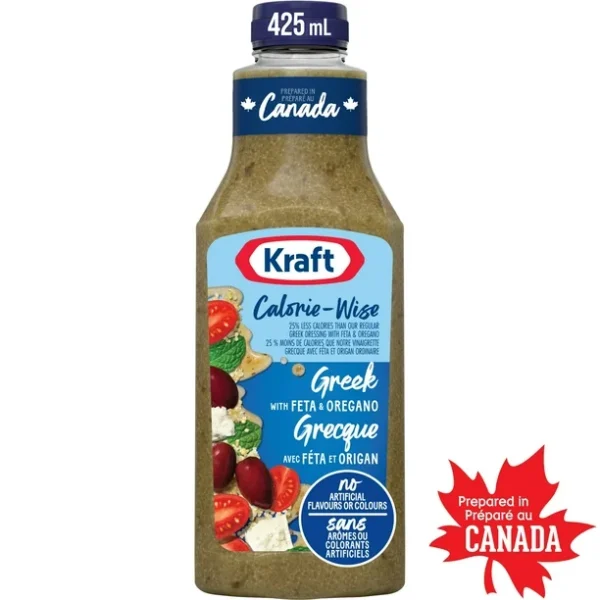 Kraft Calorie-Wise Greek Salad Dressing with Feta and Oregano, 425 ml Bottle, KR C-WISE GK FETA & OREGANO DRE 425