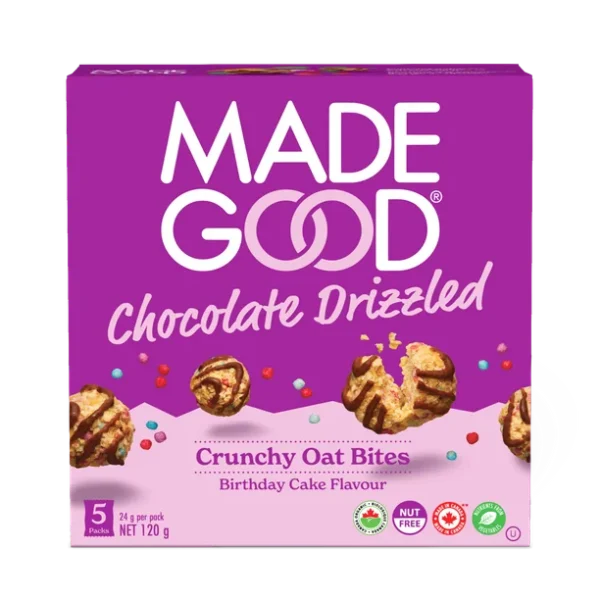 Made Good - Birthday Cake Flavour Chocolate Drizzled Crunchy Oat Bites | Multiple Sizes, MG - Birthday Cake Drizzled Crunchy Oat Bites
