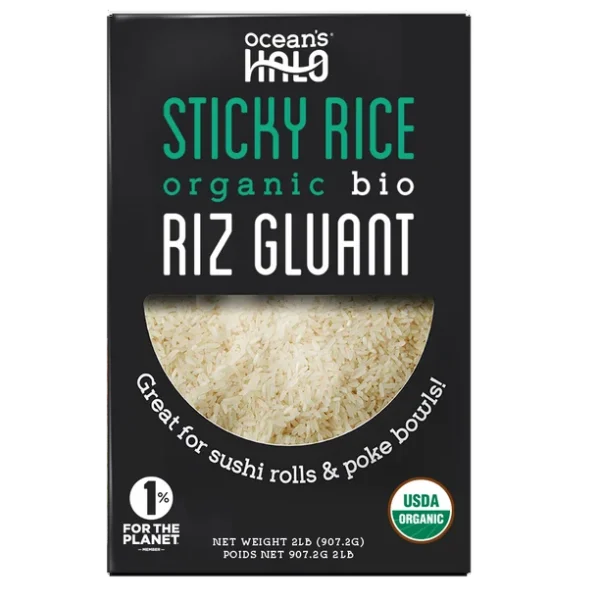 Ocean's Halo Organic Sticky Rice, Short Grain, 2lb (907.2g), Organic Sticky Rice, 2lb