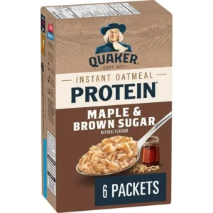 Quaker High Protein Maple & Brown Sugar flavour Instant Oatmeal, 228g