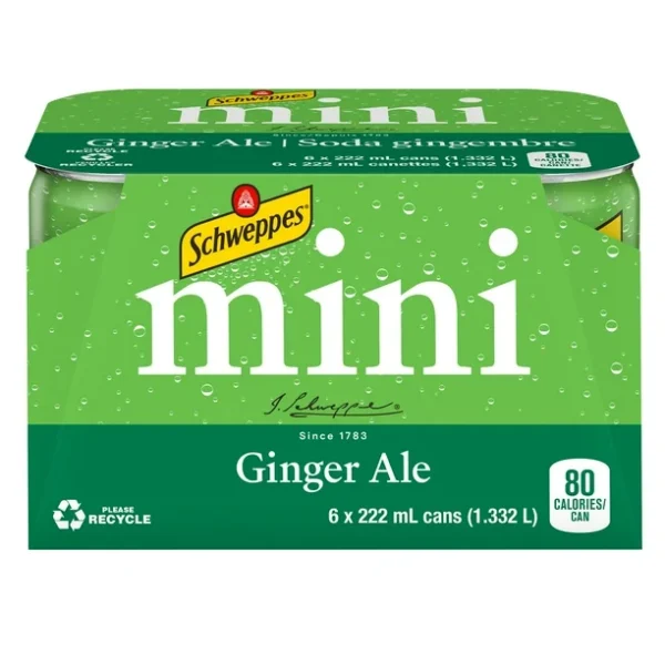 Schweppes Ginger Ale 6 x 222 mL, Mini cans, 6x222mL