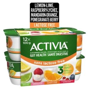 Activia Probiotic Yogurt, Lactose Free, Lemon-Lime/Pomegranate-Berry/Raspberry-Lychee/Mandarin-Orange, 12 x 100 g
