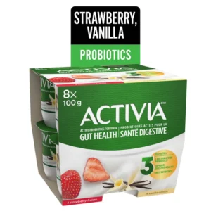 Activia Probiotic Yogurt, Strawberry/Vanilla, 8 x 100 g