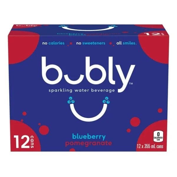 Bubly Blueberry Pomegranate Sparkling Water 12 x355 mL, Cans, 12 x355 mL