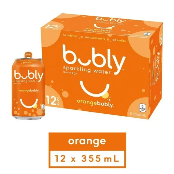 Bubly Orange Sparkling Water 12 x355 mL, Cans, 12x355mL