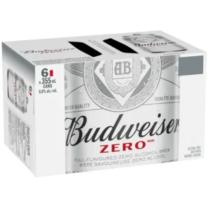 Budweiser Zero Non-Alcoholic Beer 6x355ml Cans, 0.0% Fully Brewed Non-Alcoholic Beer