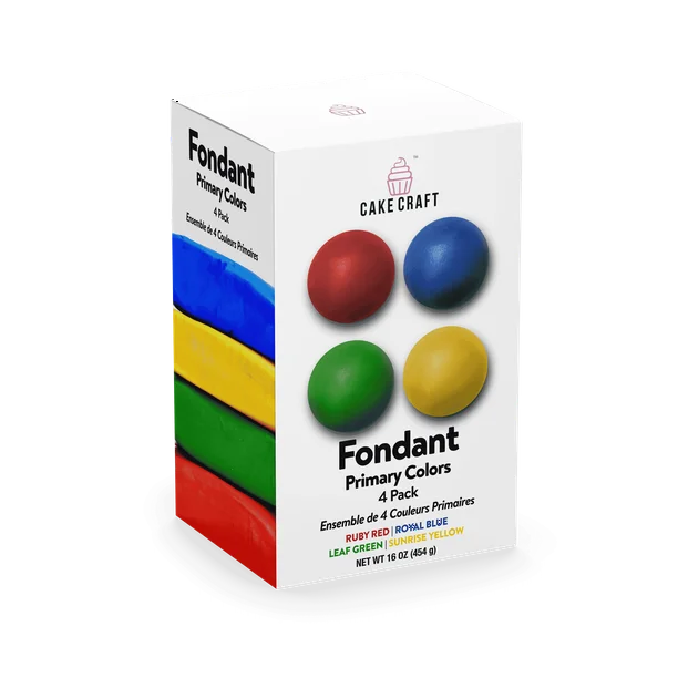 Cake Craft Rolled Fondant 4-Pack – Primary Colors (Red, Blue, Yellow, Green), 4 x 4oz, Vanilla Flavored, Easy to Shape & Roll for Cake Decorating, Cake Craft Rolled Fondant 4-Pack