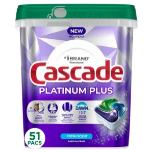 Cascade Platinum Plus Dishwasher Pods, Dishwasher Detergent, Dish Detergent Soap, Fresh, 51CT