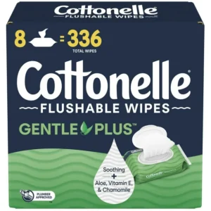 Cottonelle GentlePlus Flushable Wet Wipes with Aloe & Vitamin E, 8 Flip-Top Packs, 8X 42 Wipes (336 Total Wipes)