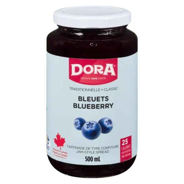 DORA CLASSIC BLUEBERRY LIGHT SPREAD WITH PECTIN, DORA BLUEBERRY LIGHT 500ML