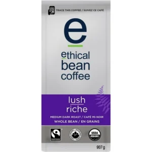 Ethical Bean Fairtrade Organic Coffee, Lush Medium Dark Roast, Whole Bean Coffee, 907g