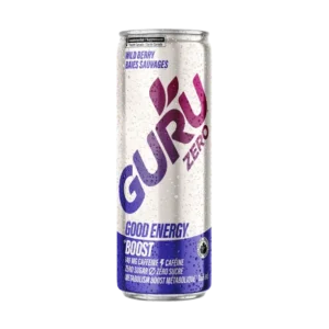 GURU Organic Energy Drink, Sugar Free, Sugar Free, Wild Berry, 355ml can, A juicy and bold berry blend. Wild energy with zero sugar and zero artificial flavours. 355ml can.