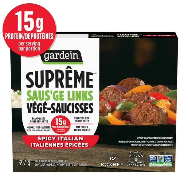 Gardein® Suprême™ Saus'ge Links Spicy Italian Sausage, 15 g of Protein per serving., Vegan, Kosher, 397 g
