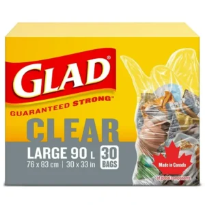 Glad Clear Garbage Bags - Large 90 Litres -, 30 Trash Bags