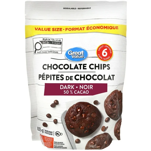 Great Value Dark 50% Cacao Chocolate Chips, 835 g