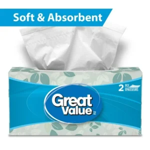 Great Value, Facial Tissues, 1 flat box, 126 tissues per box, 2Ply, 126 Tissues in total