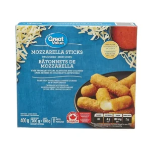 Great Value Frozen Mozzarella Sticks with Marinara Dipping Sauce Appetizers, 11 Pieces, 400g