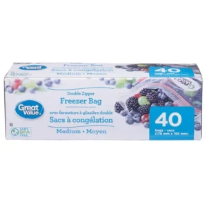 Great Value Medium Double Zipper Freezer Bags, 40 Bags, 40 Bags, 178 mm x 195 mm