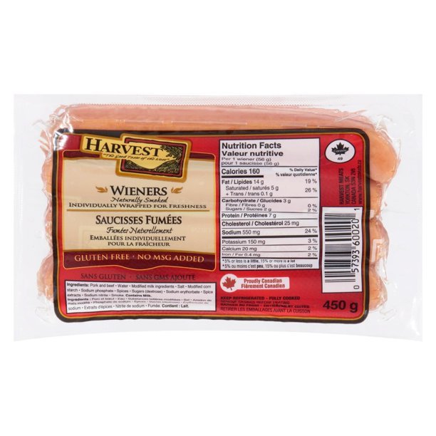 Harvest Meats Wieners Gluten Free Naturally Smoked, 450 g (8 wieners)