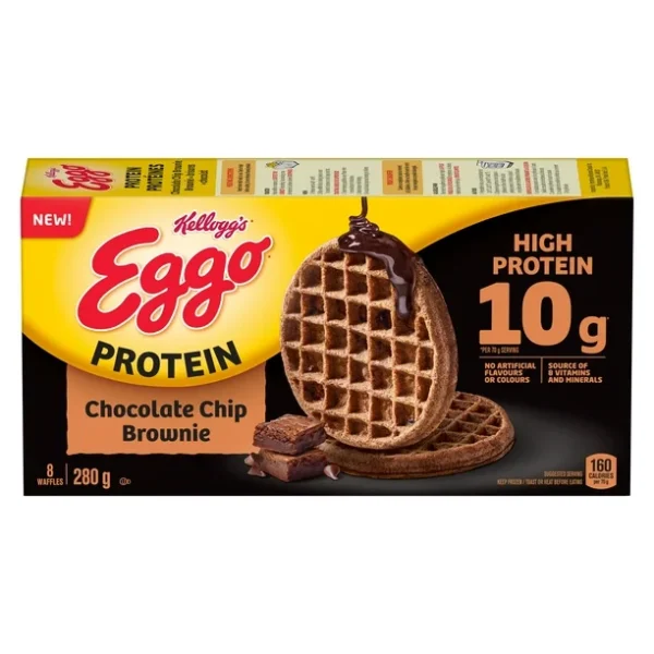 Kellogg’s Eggo Protein Chocolate Chip Brownie Waffles, EGGO PRTN CHOC CHP BRWNIE WFL 8CT 280GMX12