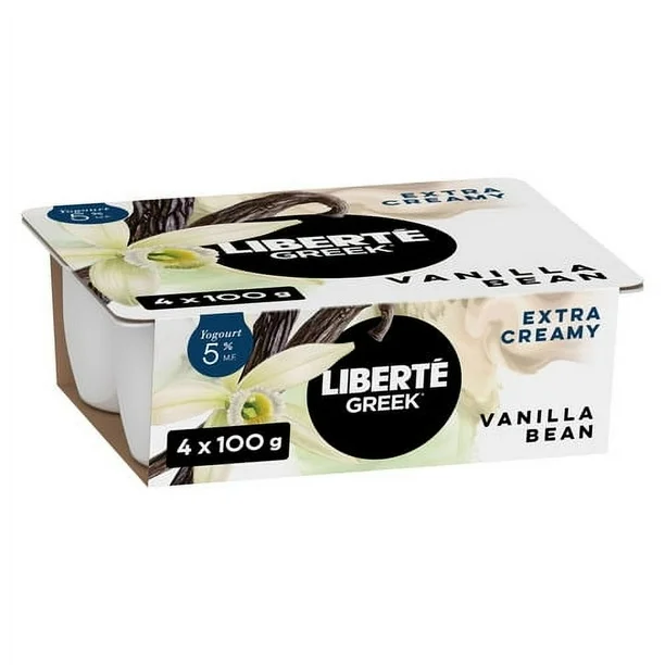Liberté Greek 5% Extra Creamy Yogurt, Vanilla Bean, High Protein, 4 x 100 g, 4 x 100 g, 400 g