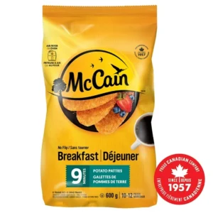 McCain® 9 Minute No Flip Potato Patties, Made in Canada from domestic and imported ingredients,