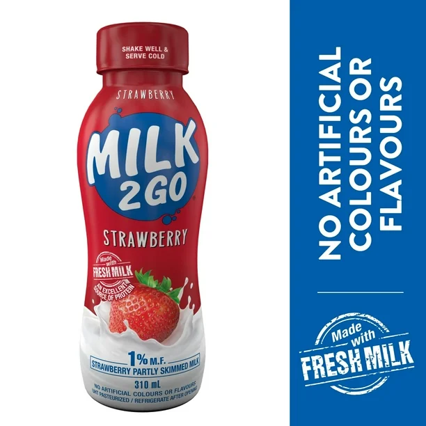 Milk2Go 1% Strawberry Partly Skimmed Milk, 310 mL