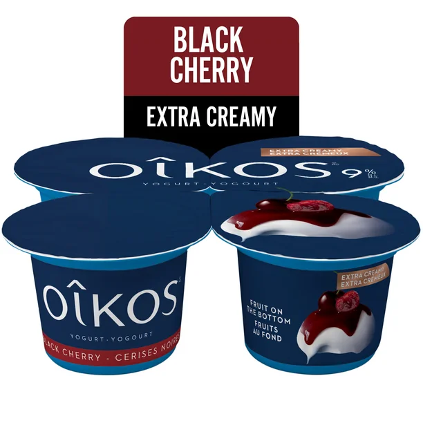 Oikos Extra Creamy Yogurt, Black Cherry, Fruit on the Bottom, 9% M.F., 4 x 95 g