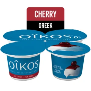 Oikos Greek Yogurt, Cherry, Fruit on the Bottom, 0% M.F., 4 x 100 g
