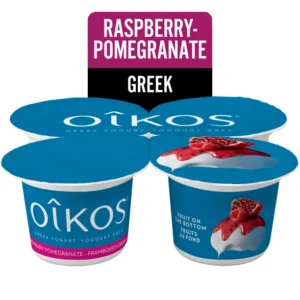 Oikos Greek Yogurt, Rasberry-Pomegranate, Fruit on the Botton, 2% M.F., 4 x 100 g