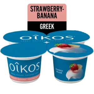 Oikos Greek Yogurt, Strawberry, Blended, 2% M.F., 4 x 100 g