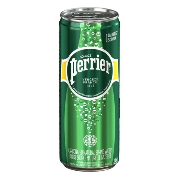 PERRIER Original Carbonated Natural Spring Water, No Calories, No Sweeteners, No Sodium, Can 2.64 kg, PERRIER RG 8X330ML