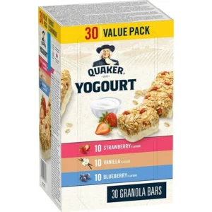 Quaker Yogurt Variety Pack Strawberry Blueberry Vanilla 30ct Granola Bars, 30 x 33.5GM