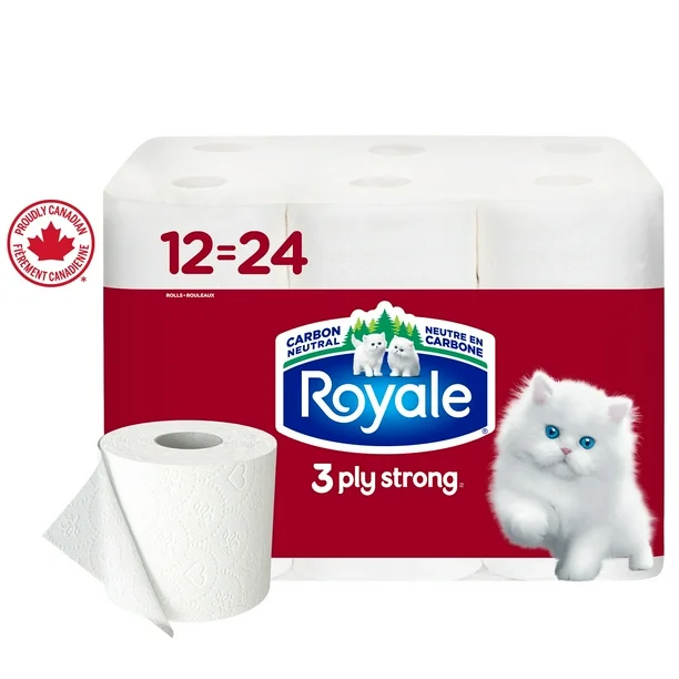 Royale 3 Ply Strong Toilet Paper, 12 Equal 24 Bathroom Tissue Rolls, 165 Toilet Paper Sheets per Roll