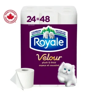 Royale Velour, 2 Ply Toilet Paper, 24 Equal 48 Bathroom Tissue Rolls, 142 Toilet Paper Sheets per Roll