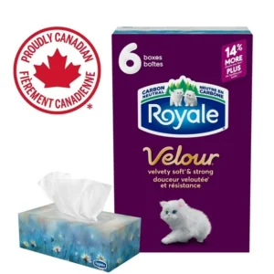 Royale Velour Facial Tissue, 6 Flat Boxes, 82 Tissues per box, 3-Ply, 492 Tissues