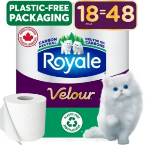 Royale Velour Recyclable Paper Pack, 18 Equal 48 Toilet Paper Rolls, 2-Ply, 190 Sheets a Roll
