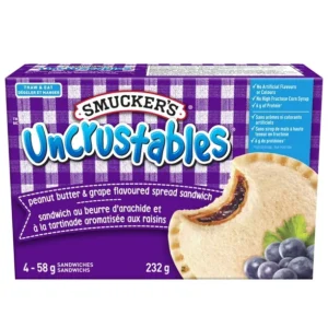 Smucker's Uncrustables Peanut Butter and Grape Flavoured Spread Sandwich, Frozen, Pack of 4, SM 58G UNCR PB GRP SW 4PK 8CT